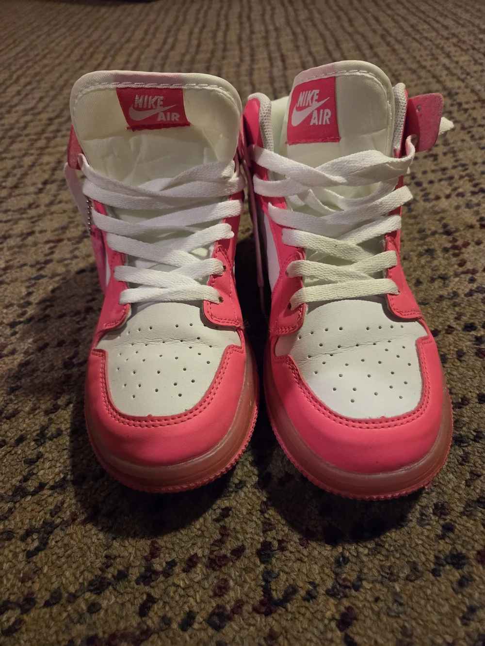 Jordan Kids' Pink & White High-Top Sneakers with Silver Swoosh